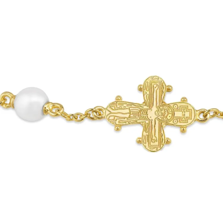 12 x 10,5 mm Dagmarkreuz Perle Armband aus vergoldetem Sterlingsilber - Amoré