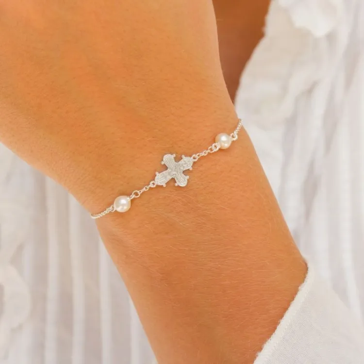 12 x 10,5 mm Dagmarkreuz Perle Armband aus Silber - Amoré