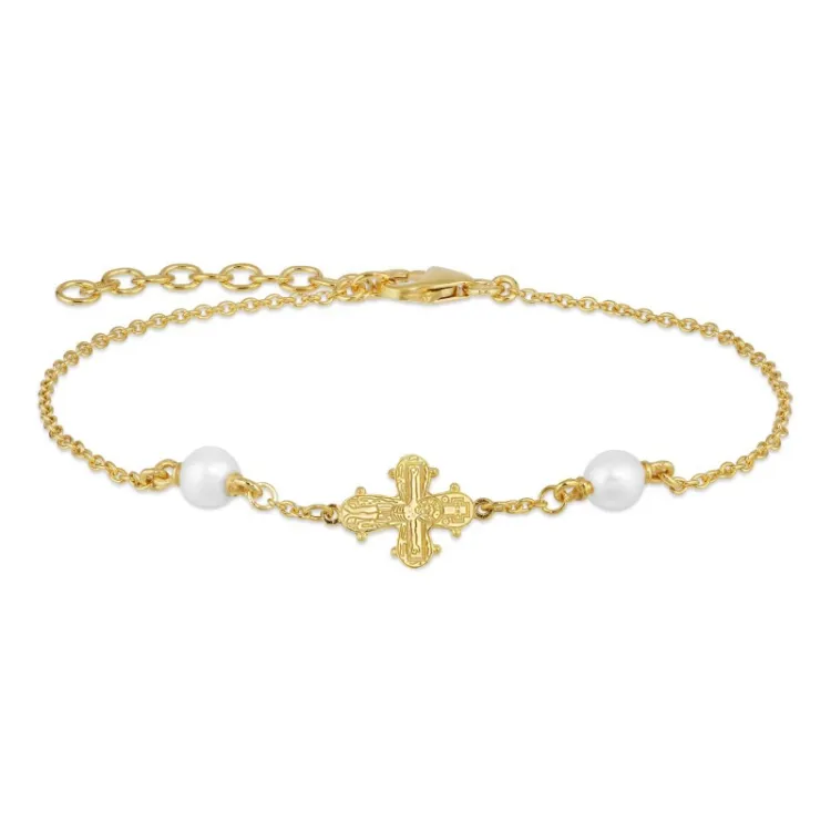 10 x 8,5 mm Dagmarkreuz Perle Armband aus vergoldetem Sterlingsilber - Amoré