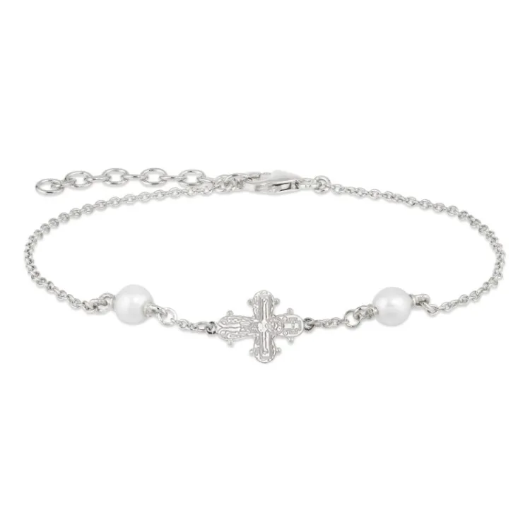 10 x 8,5 mm Dagmarkreuz Perle Armband aus Silber - Amoré