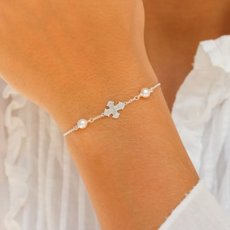 10 x 8,5 mm Dagmarkreuz Perle Armband aus Silber - Amoré