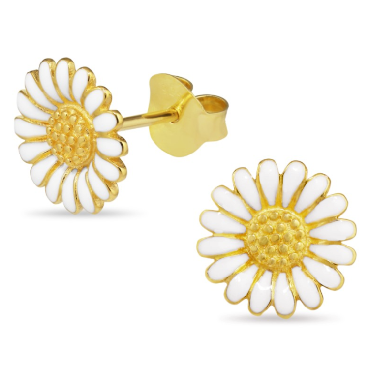 11 mm Marguerite weißen Ohrstecker in vergoldetem Silber - Matilda