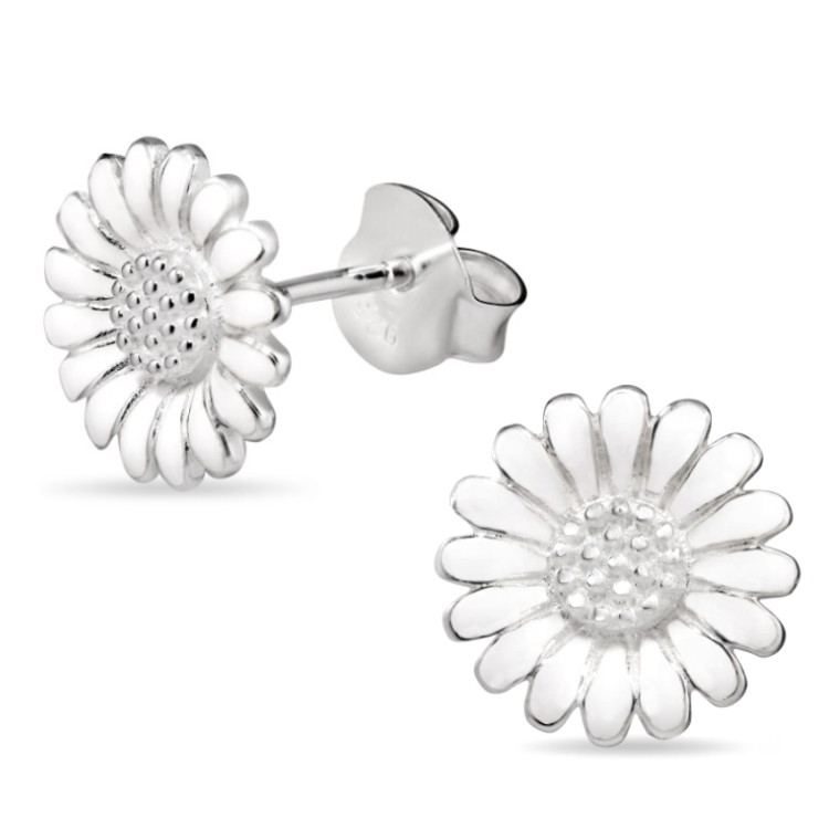 11 mm Marguerite weißen Ohrstecker in Silber - Matilda