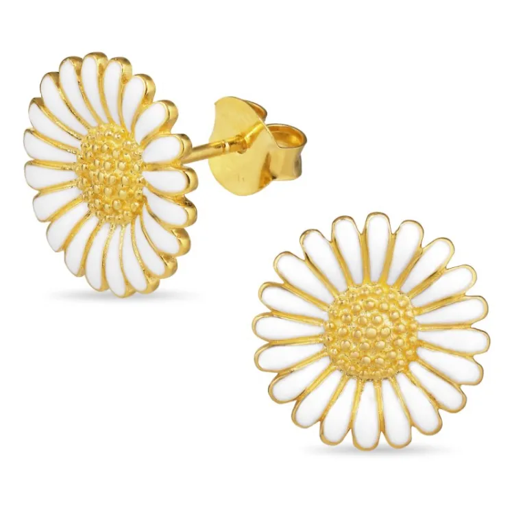 14,5 mm Marguerite weißen Ohrstecker in vergoldetem Sterlingsilber - Matilda