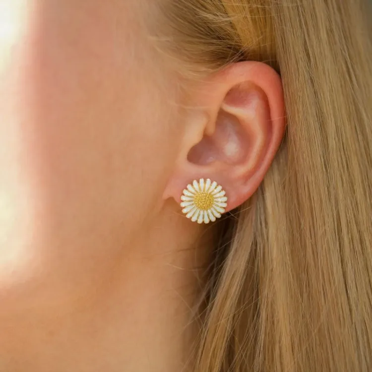 14,5 mm Marguerite weißen Ohrstecker in vergoldetem Sterlingsilber - Matilda