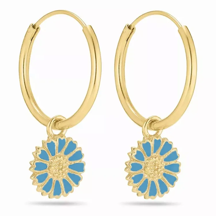 18 mm Marguerite blauem Emaille Kreole in vergoldetem Sterlingsilber - Marie