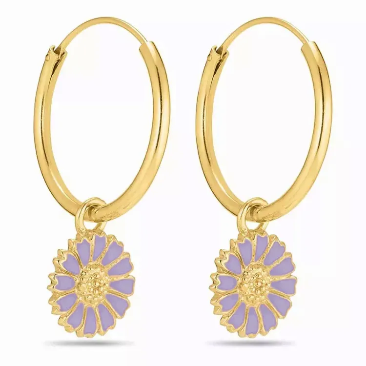 18 mm Marguerite violettem Emaille Kreole in vergoldetem Sterlingsilber - Marie