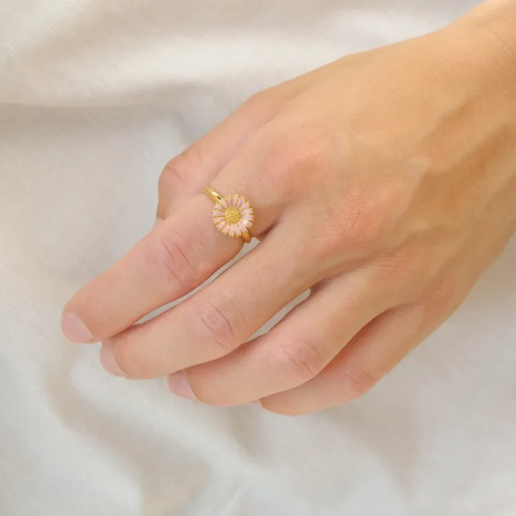 11 mm Marguerite rosa Ring aus vergoldetem Sterlingsilber - Marie