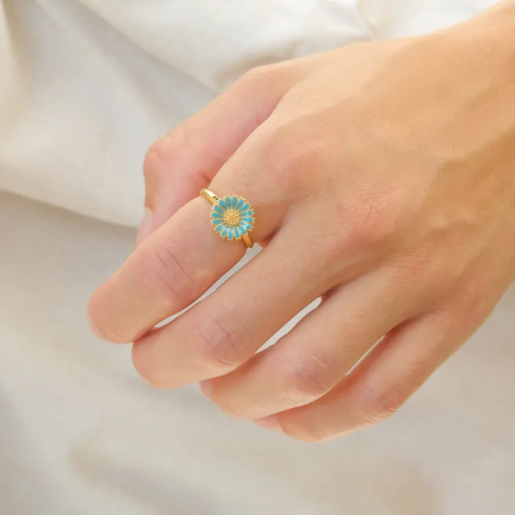 11 mm Marguerite blauem Ring aus vergoldetem Sterlingsilber - Marie