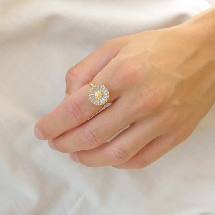 14 mm Marguerite violettem Ring aus vergoldetem Sterlingsilber - Marie