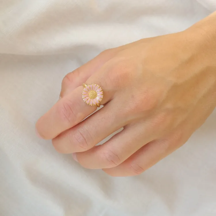 14 mm Marguerite pink Ring aus vergoldetem Sterlingsilber - Marie
