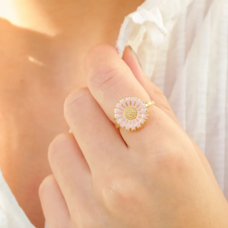 14 mm Marguerite pink Ring aus vergoldetem Sterlingsilber - Marie