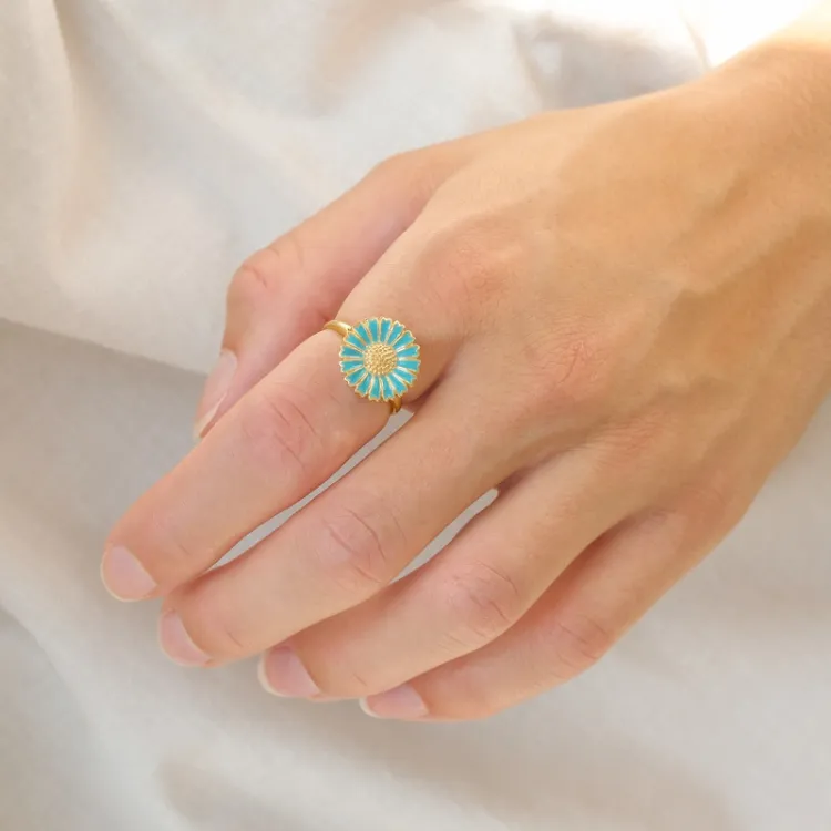 14 mm Marguerite blauem Ring aus vergoldetem Sterlingsilber - Marie