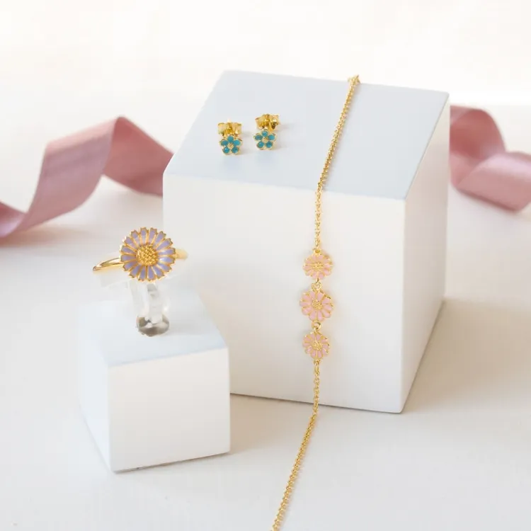 Marguerite rosa Armband aus vergoldetem Sterlingsilber - Maggie