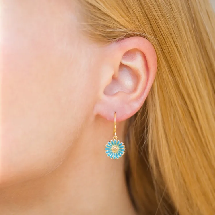 11,5 mm Marguerite blauem Ohrringe in vergoldetem Silber - Marie
