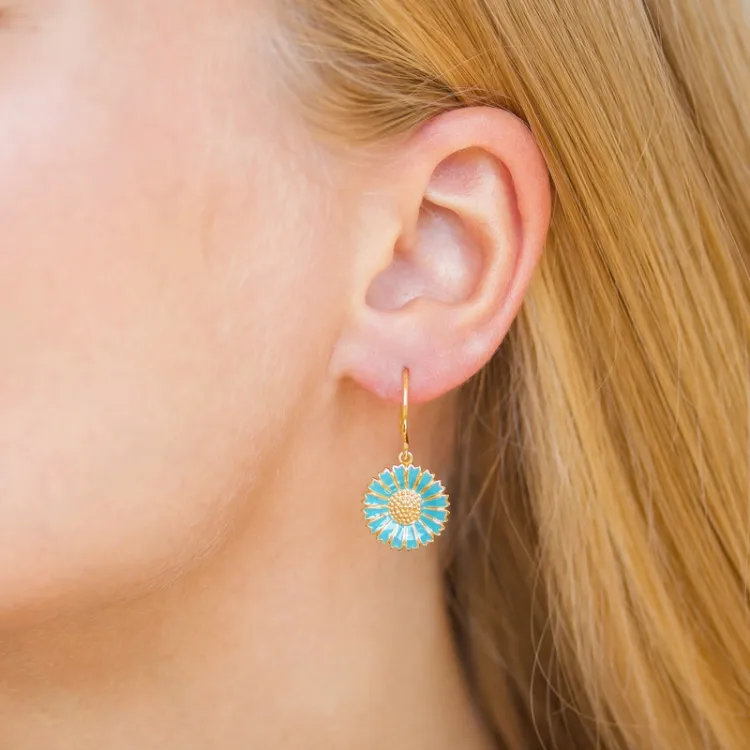 14,5 mm Marguerite blauem Ohrringe in vergoldetem Silber - Marie