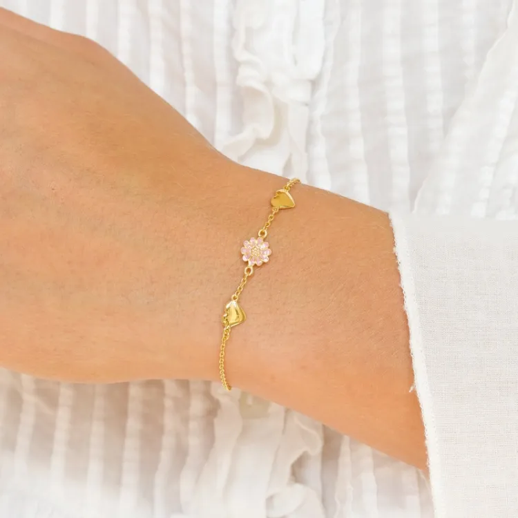 Herz Marguerite rosa Armband aus vergoldetem Sterlingsilber - Maggie