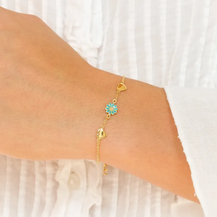 Herz Marguerite blauem Armband aus vergoldetem Sterlingsilber - Maggie