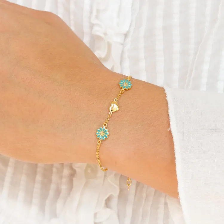Herz Marguerite blauem Armband aus vergoldetem Sterlingsilber - Maggie