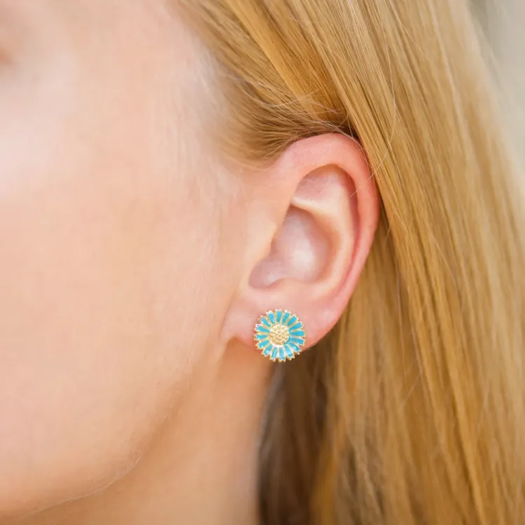 12 mm Marguerite blauem Ohrstecker in vergoldetem Sterlingsilber - Marie