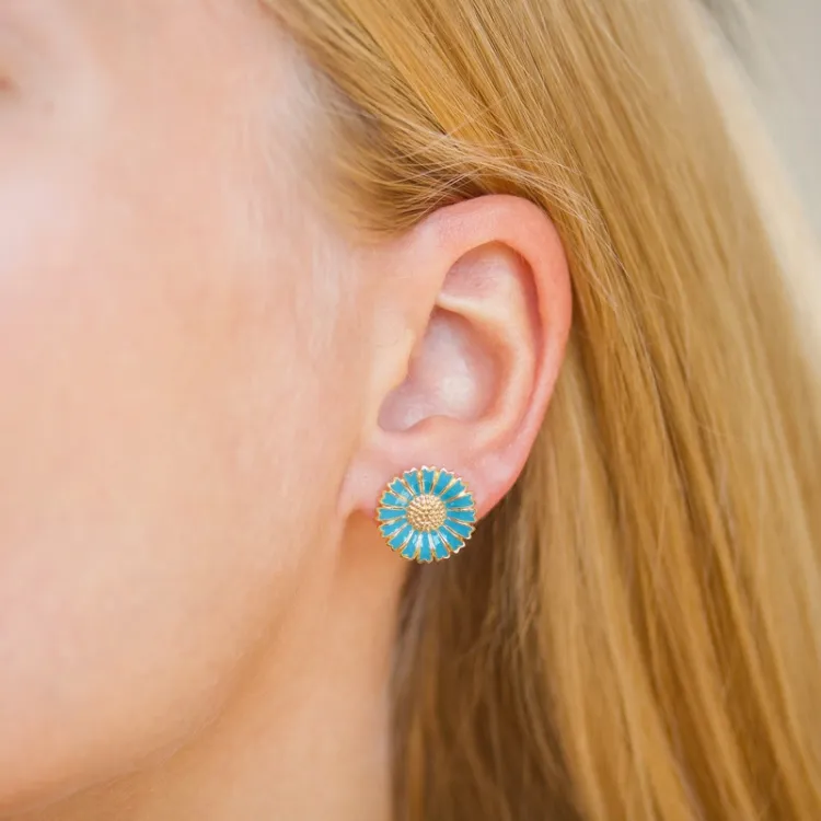 14 mm Marguerite blauem Ohrstecker in vergoldetem Silber - Marie