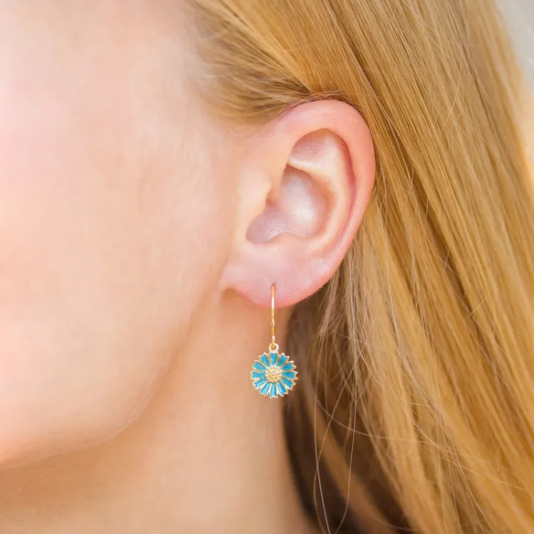 11 mm Marguerite blauem Ohrringe in vergoldetem Silber - Marie