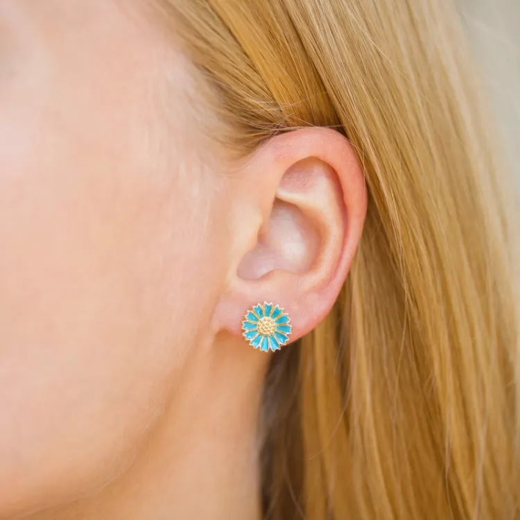 11 mm Marguerite blauem Ohrstecker in vergoldetem Sterlingsilber - Marie