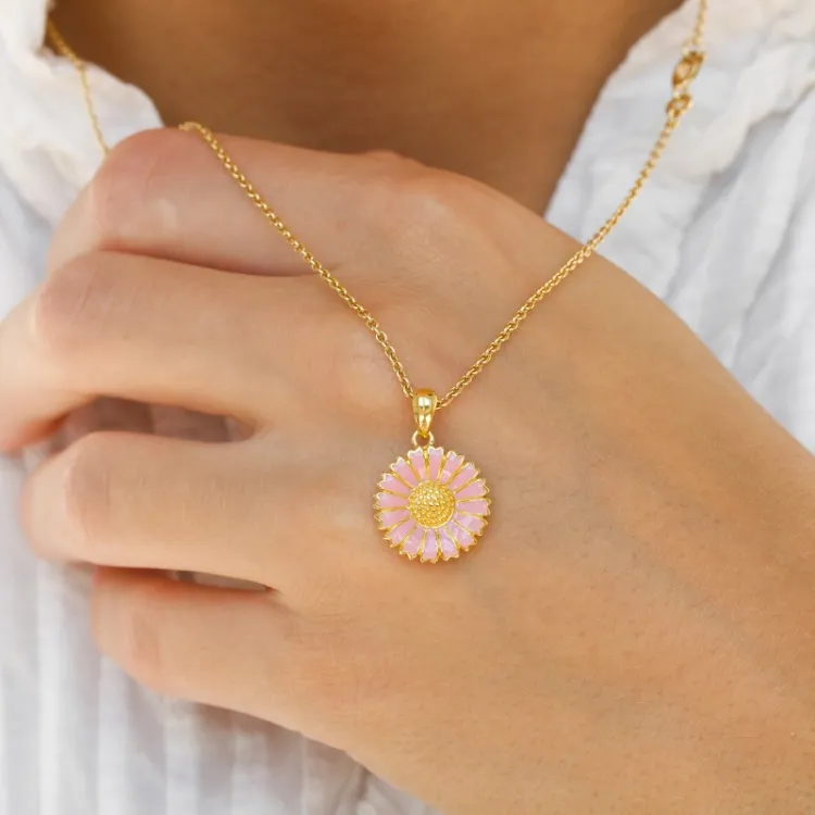 Marguerite pink Halskette aus vergoldetem Sterlingsilber und Anhänger aus vergoldetem Sterlingsilber - Marie