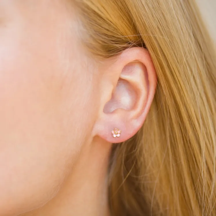5 mm Marguerite hellroten Ohrstecker in vergoldetem Silber - Majse