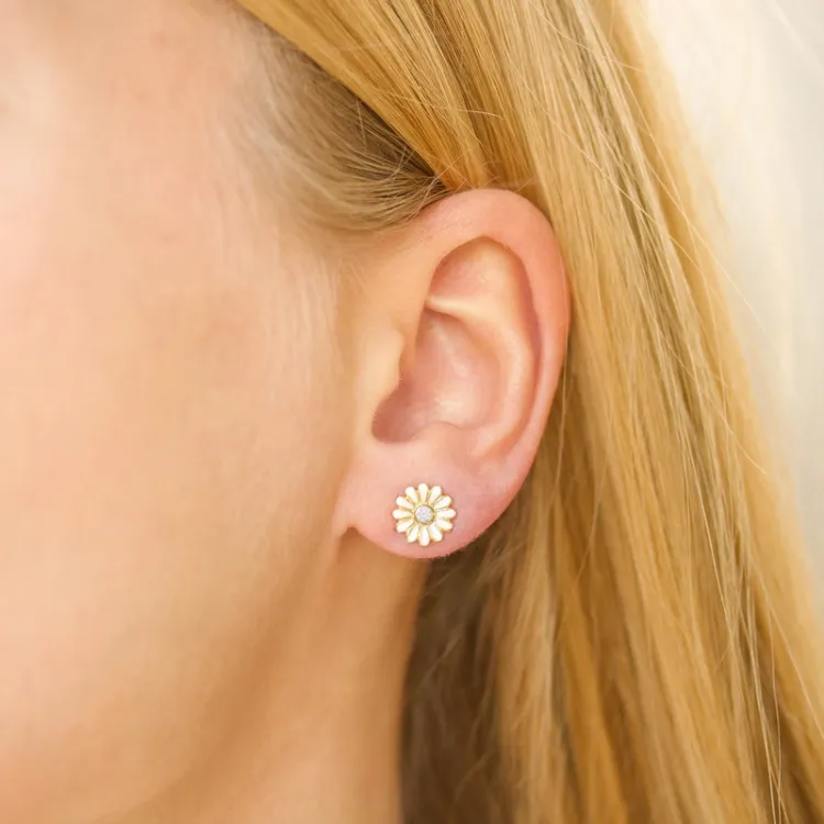 8 mm Marguerite Zirkon Ohrringe in vergoldetem Silber - Maggie