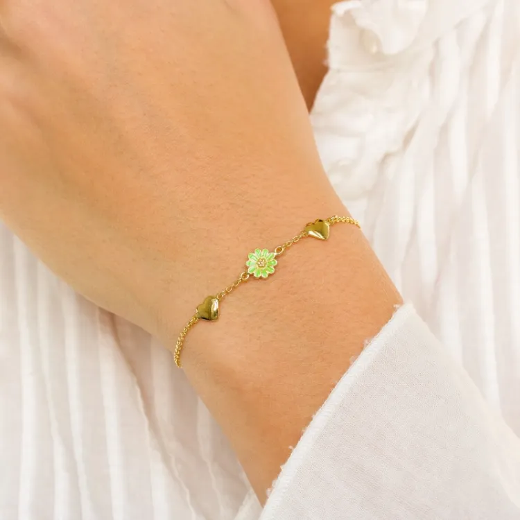Herz Marguerite hellgrünem Armband aus vergoldetem Sterlingsilber - Maggie