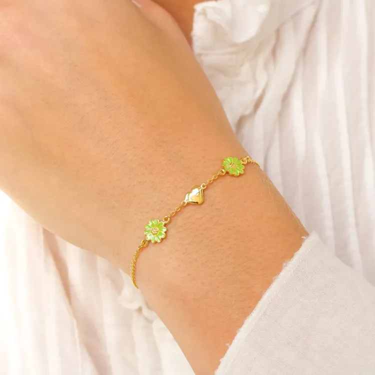 Herz Marguerite hellgrünem Armband aus vergoldetem Sterlingsilber - Maggie