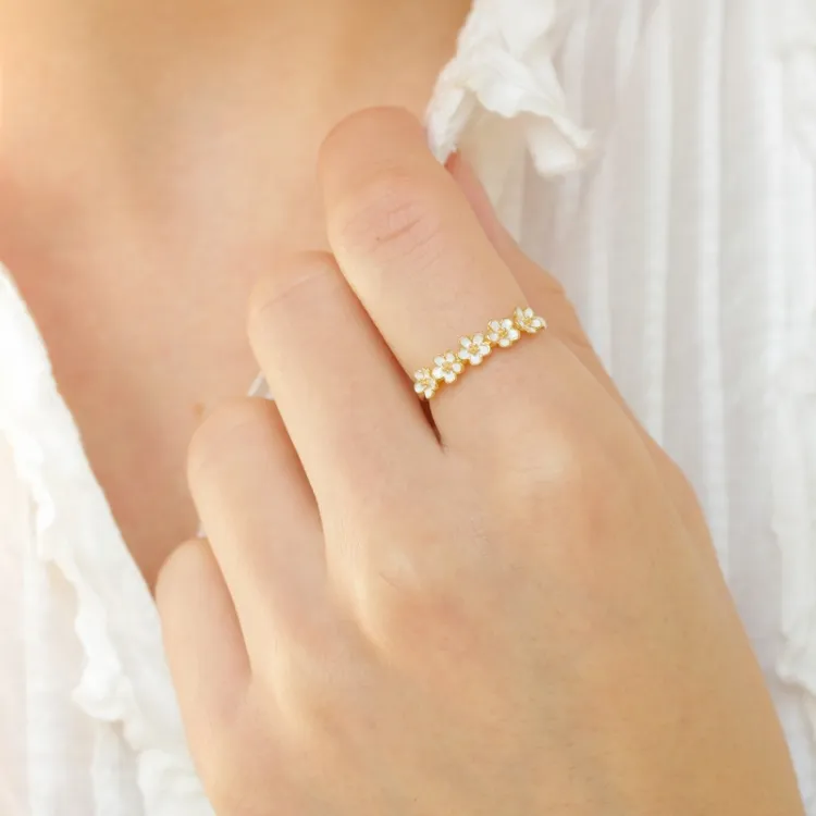 Marguerite weißem Ring aus vergoldetem Sterlingsilber - Majse