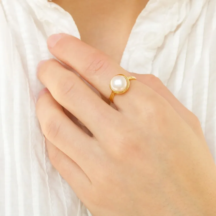 Perle Ring aus vergoldetem Sterlingsilber