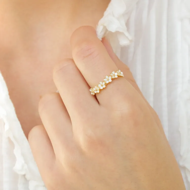 Marguerite weißem Ring aus vergoldetem Sterlingsilber - Majse
