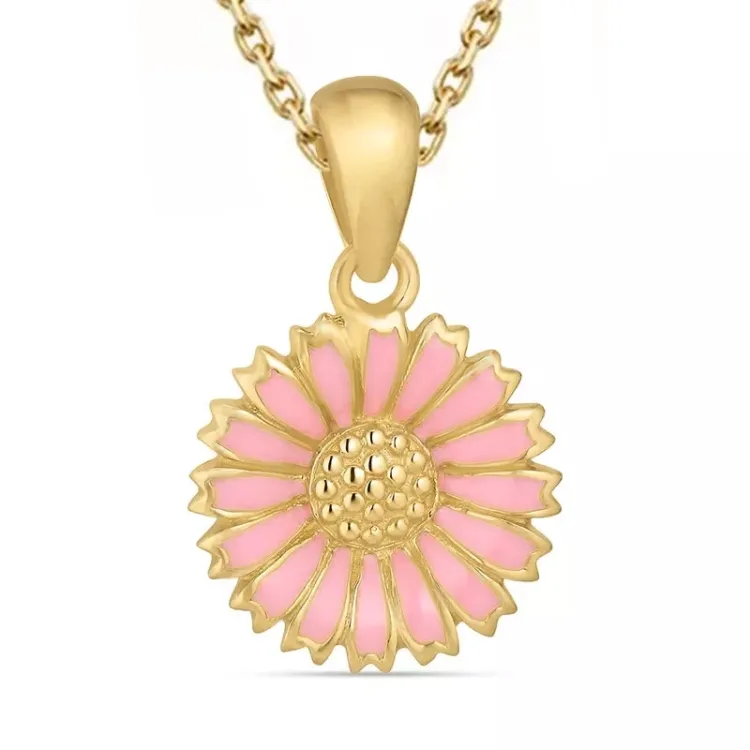 Marguerite pink Halskette aus vergoldetem Sterlingsilber und Anhänger aus vergoldetem Sterlingsilber - Marie