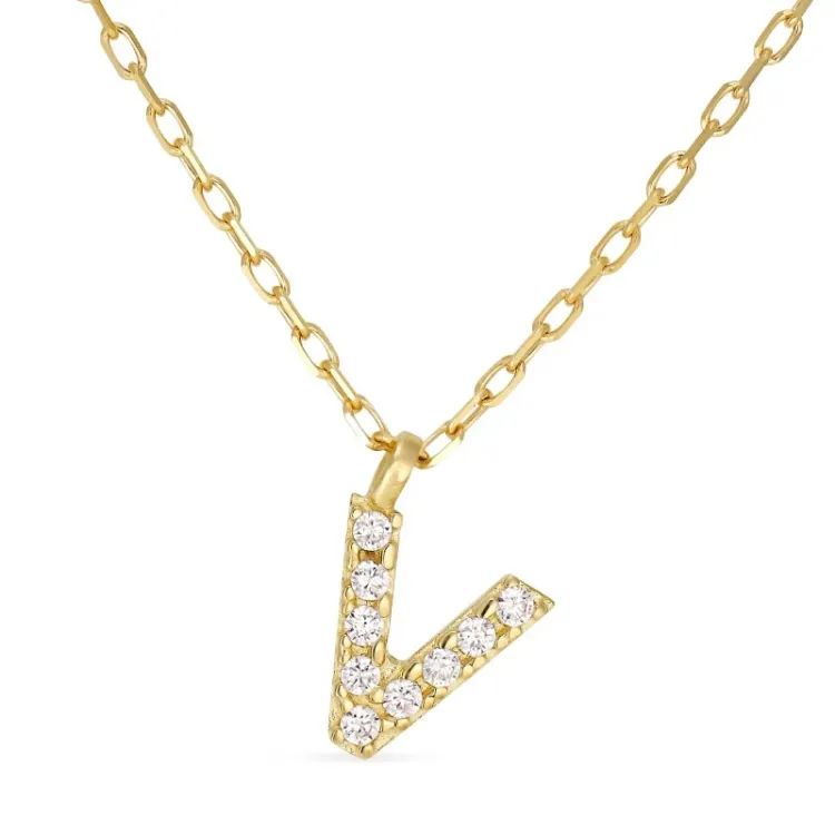 buchstab v Zirkon Halskette mit Anhänger aus 8 Karat Gold - My Letter
