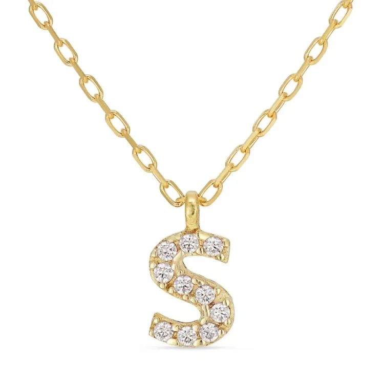 buchstab s Zirkon Halskette mit Anhänger aus 8 Karat Gold - My Letter