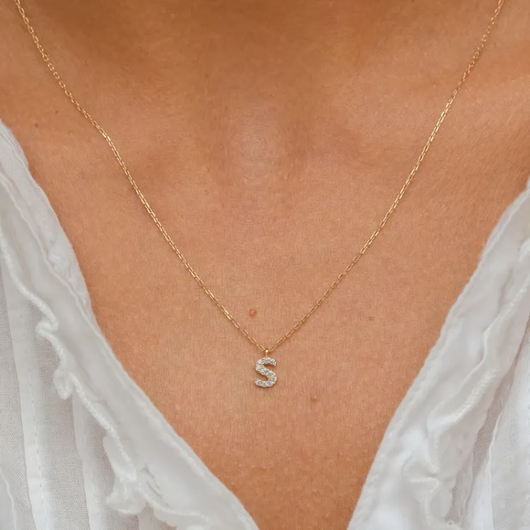 buchstab s Zirkon Halskette mit Anhänger aus 8 Karat Gold - My Letter