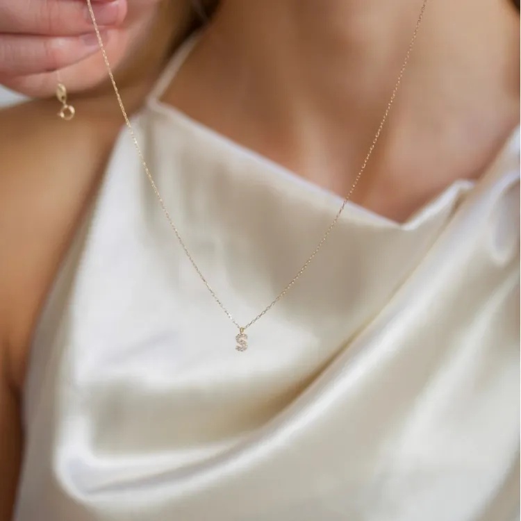 buchstab s Zirkon Halskette mit Anhänger aus 8 Karat Gold - My Letter