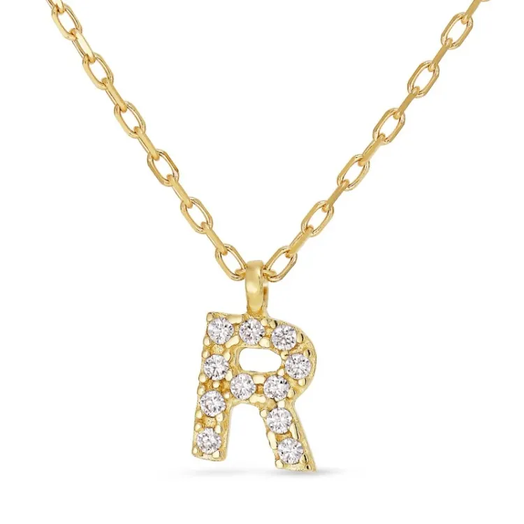 buchstab r Zirkon Halskette mit Anhänger aus 8 Karat Gold - My Letter