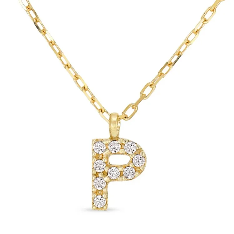 buchstab p Zirkon Halskette mit Anhänger aus 8 Karat Gold - My Letter