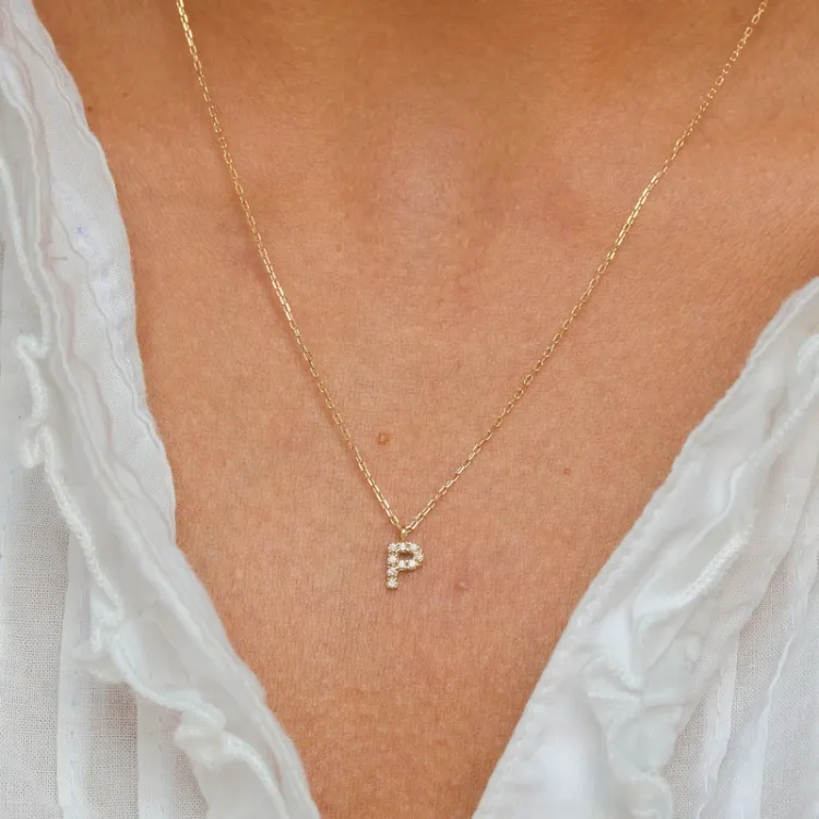 buchstab p Zirkon Halskette mit Anhänger aus 8 Karat Gold - My Letter