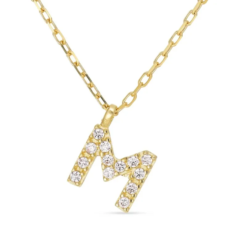 buchstab m Zirkon Halskette mit Anhänger aus 8 Karat Gold - My Letter