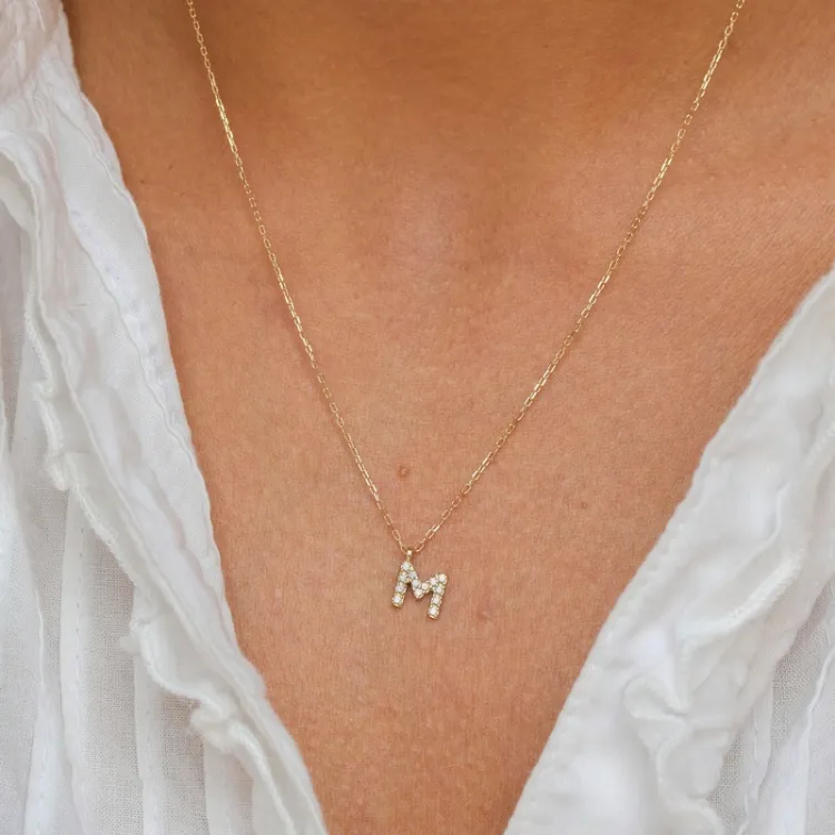 buchstab m Zirkon Halskette mit Anhänger aus 8 Karat Gold - My Letter