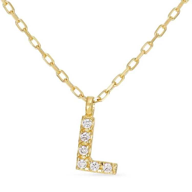 buchstab l Zirkon Halskette mit Anhänger aus 8 Karat Gold - My Letter
