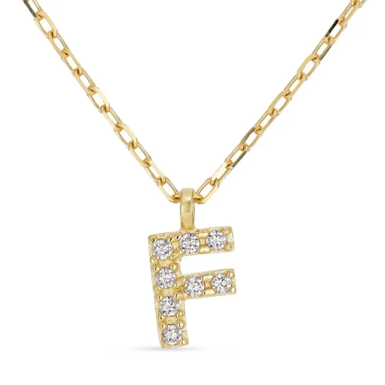 buchstab f Zirkon Halskette mit Anhänger aus 8 Karat Gold - My Letter