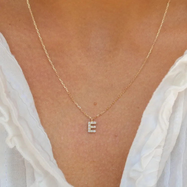 buchstab e Zirkon Halskette mit Anhänger aus 8 Karat Gold - My Letter