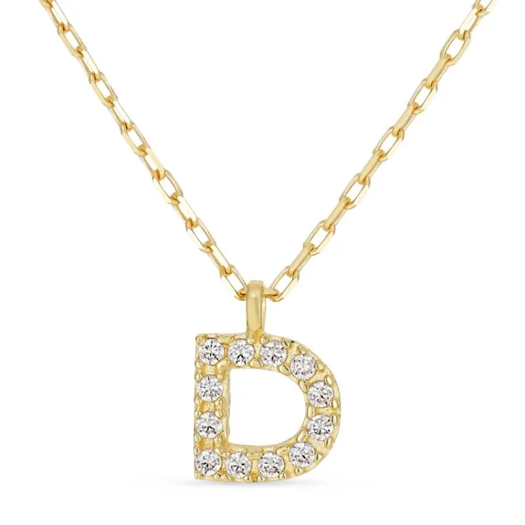 buchstab d Zirkon Halskette mit Anhänger aus 8 Karat Gold - My Letter