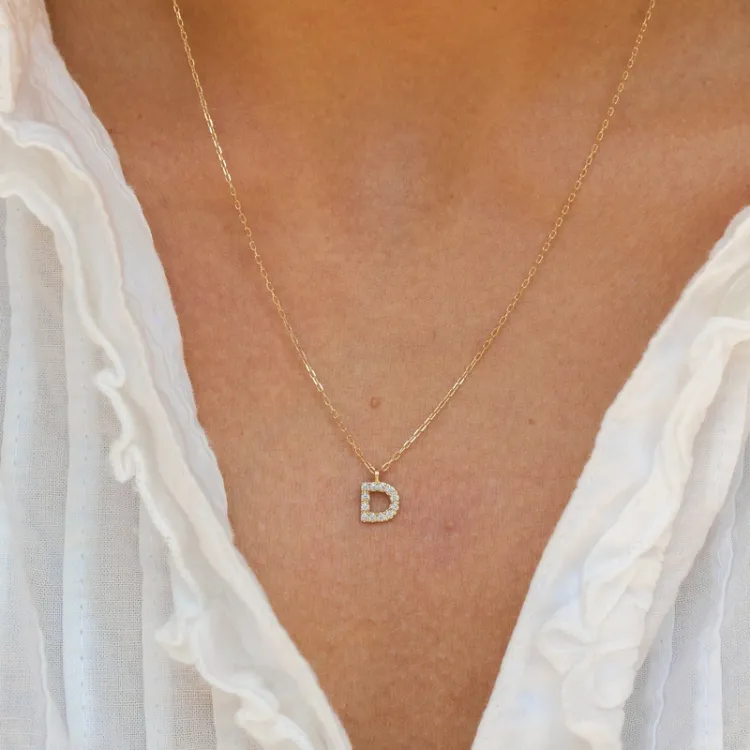 buchstab d Zirkon Halskette mit Anhänger aus 8 Karat Gold - My Letter